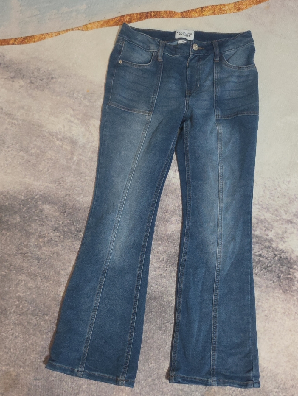 Girls Mid Blue Flared Jeans with Panel Seams